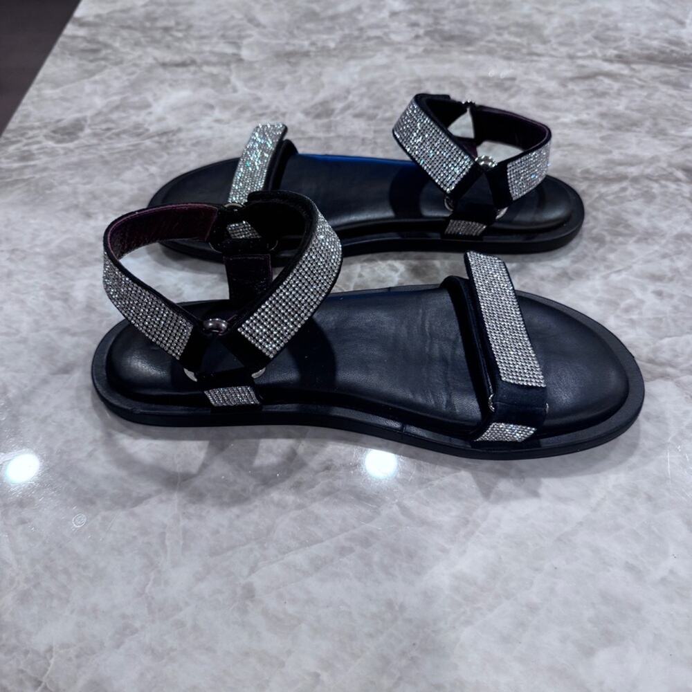 STAUD Black Flat rhinestone Sandals with Velcro closures size 39 - Picture 9 of 14